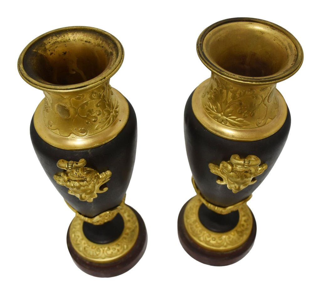 Pair of Patinated Empire-Style Vases with Bronze Mounts — original detail view 1