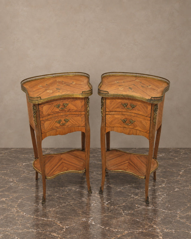 Pair of Louis XV-Style Marquetry Bedside Tables