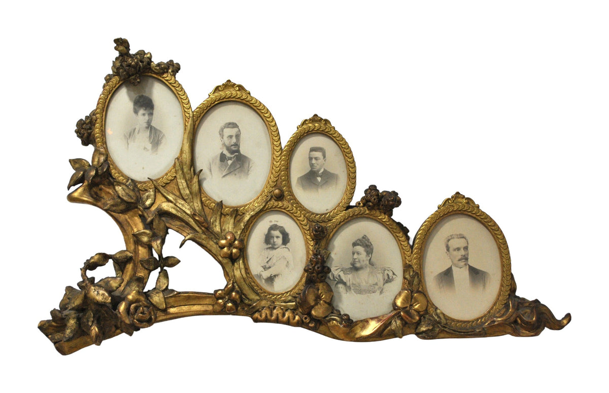 Original frontal photograph preserving all six portraits and giltwood carving on white