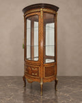 Louis XV-Style Curved Glass Display Cabinet — complete piece in taupe and marble setting