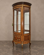 Louis XV-Style Curved Glass Display Cabinet — complete piece in taupe and marble setting