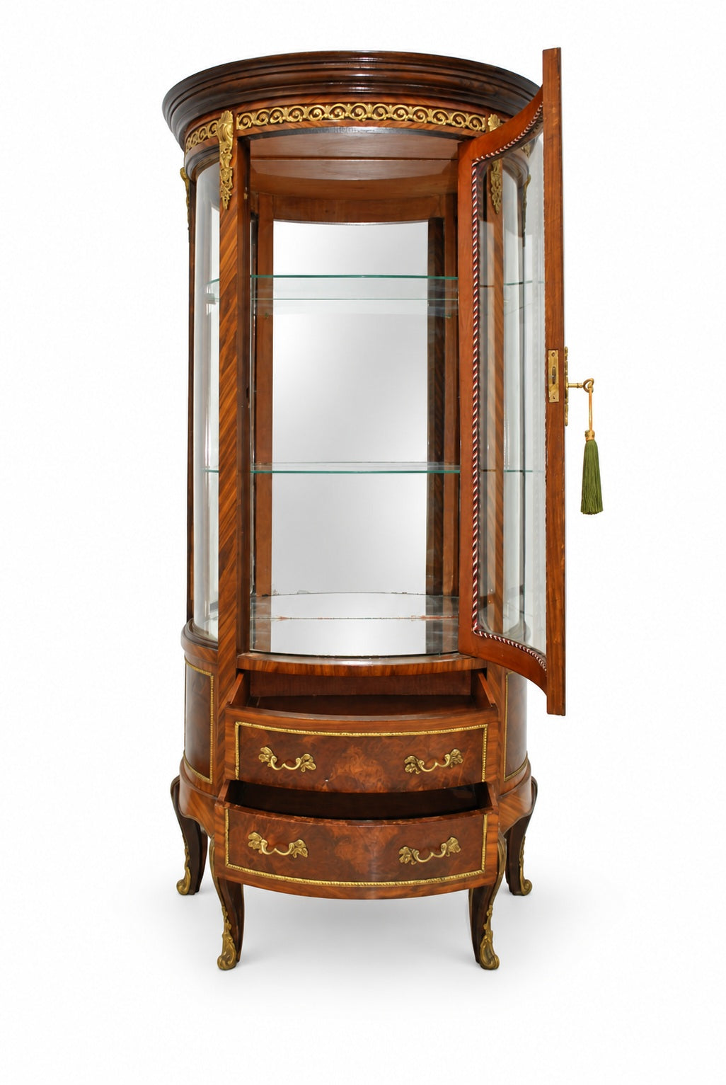 Louis XV-Style Curved Glass Display Cabinet — documentary view on white