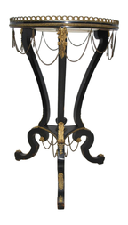 Original frontal view of the table on white, showing the tripod supports, feet and chain swags