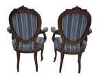 Original rear view of the pair, showing the walnut frames, upholstered backs and legs