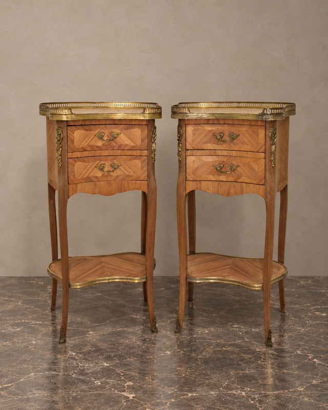 Pair of Louis XV-Style Marquetry Bedside Tables
