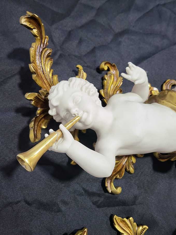 Pair of Biscuit Porcelain Musical Cherubs on Gilt-Bronze Supports — original photograph of instrument and finger area