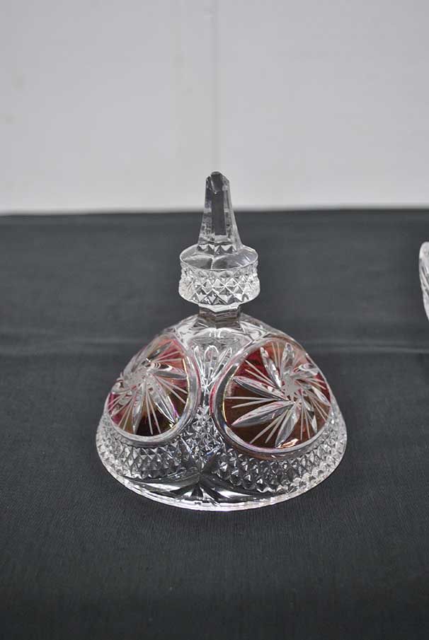 Ruby-Panel Bohemian Cut-Crystal Bonbon Dish — original photograph of lid and cut crystal