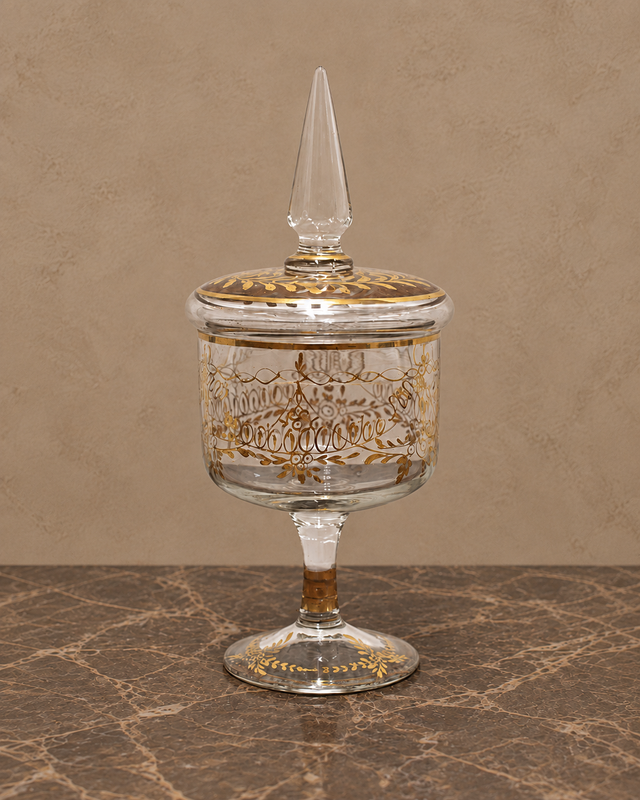 Gilt-Floral Glass Pedestal Bonbon Jar