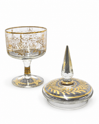 Gilt-Floral Glass Pedestal Bonbon Jar — bowl and lid separately