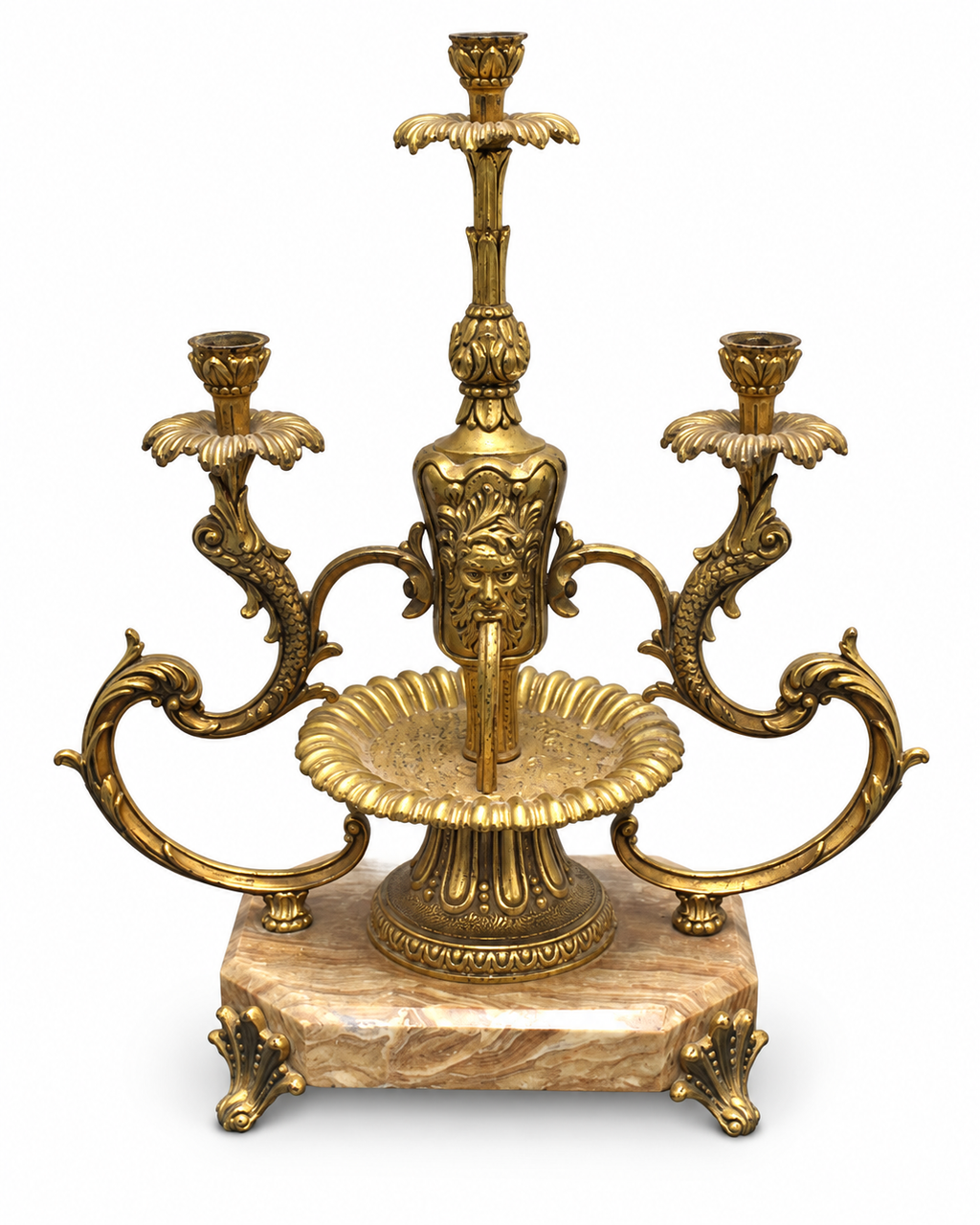 Pair of Three-Light Bronze Candelabra on Marble Bases — individual candelabrum