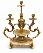 Pair of Three-Light Bronze Candelabra on Marble Bases — individual candelabrum