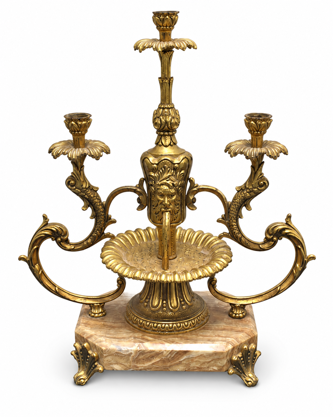 Pair of Three-Light Bronze Candelabra on Marble Bases — individual candelabrum