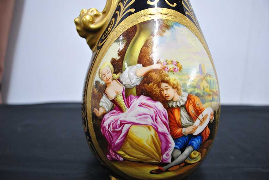 Cobalt Porcelain Ewer with Romantic Scene and Gilt Decoration — original photograph of painted medallion