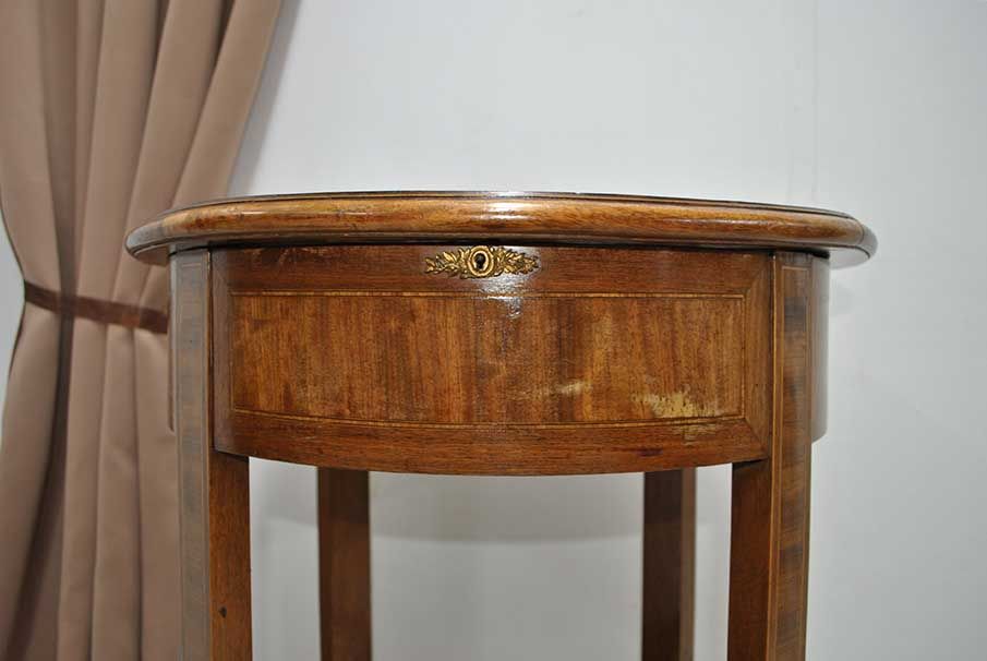 Round Glass-Top Display Table with Gilt-Bronze Claw Feet — original photograph of wood finish and fittings
