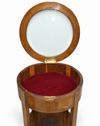 Round Glass-Top Display Table with Gilt-Bronze Claw Feet — open glass lid and empty display compartment