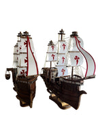 Pair of Handcrafted Beechwood Galleons — additional view on white