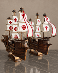 Pair of Handcrafted Beechwood Galleons — styled main photograph