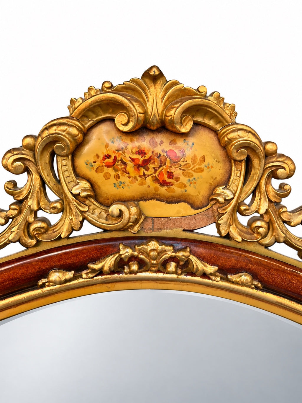 Floral-Crest Bevelled Wall Mirror — additional view on white