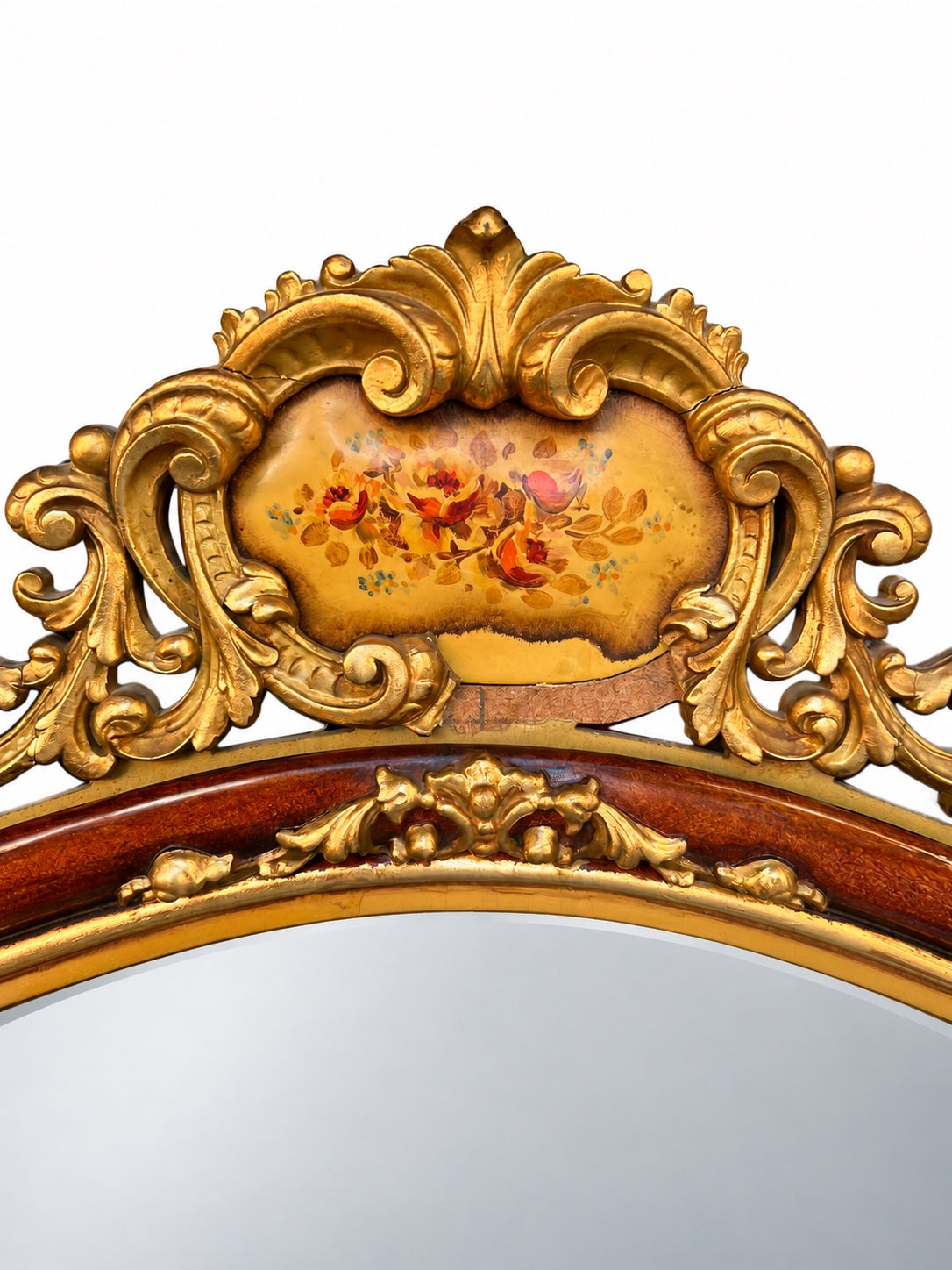Floral-Crest Bevelled Wall Mirror — additional view on white