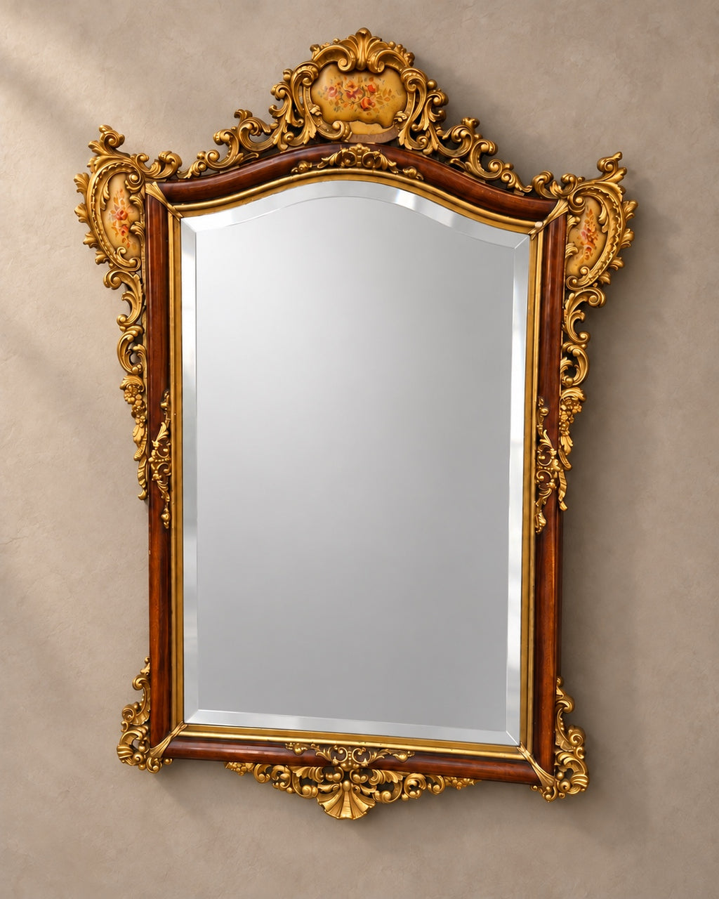 Floral-Crest Bevelled Wall Mirror — styled main photograph
