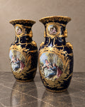 Pair of Cobalt Baluster Vases with Romantic Scenes — styled main photograph