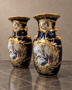 Pair of Cobalt Baluster Vases with Romantic Scenes — styled main photograph