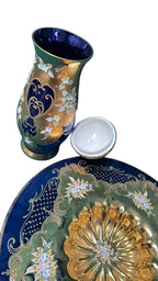 Floral Glass Plate and Covered Sweet Jar — additional view on white