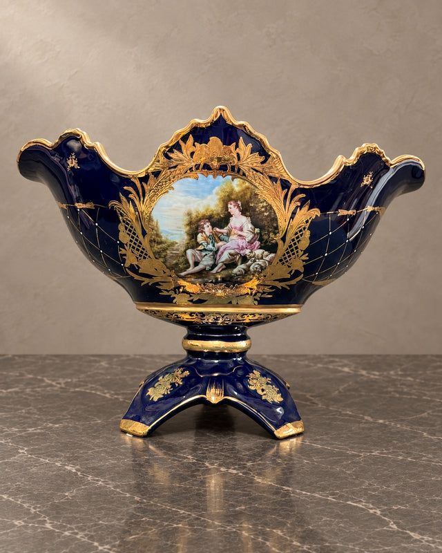 Cobalt Porcelain Centrepiece with Romantic Scene