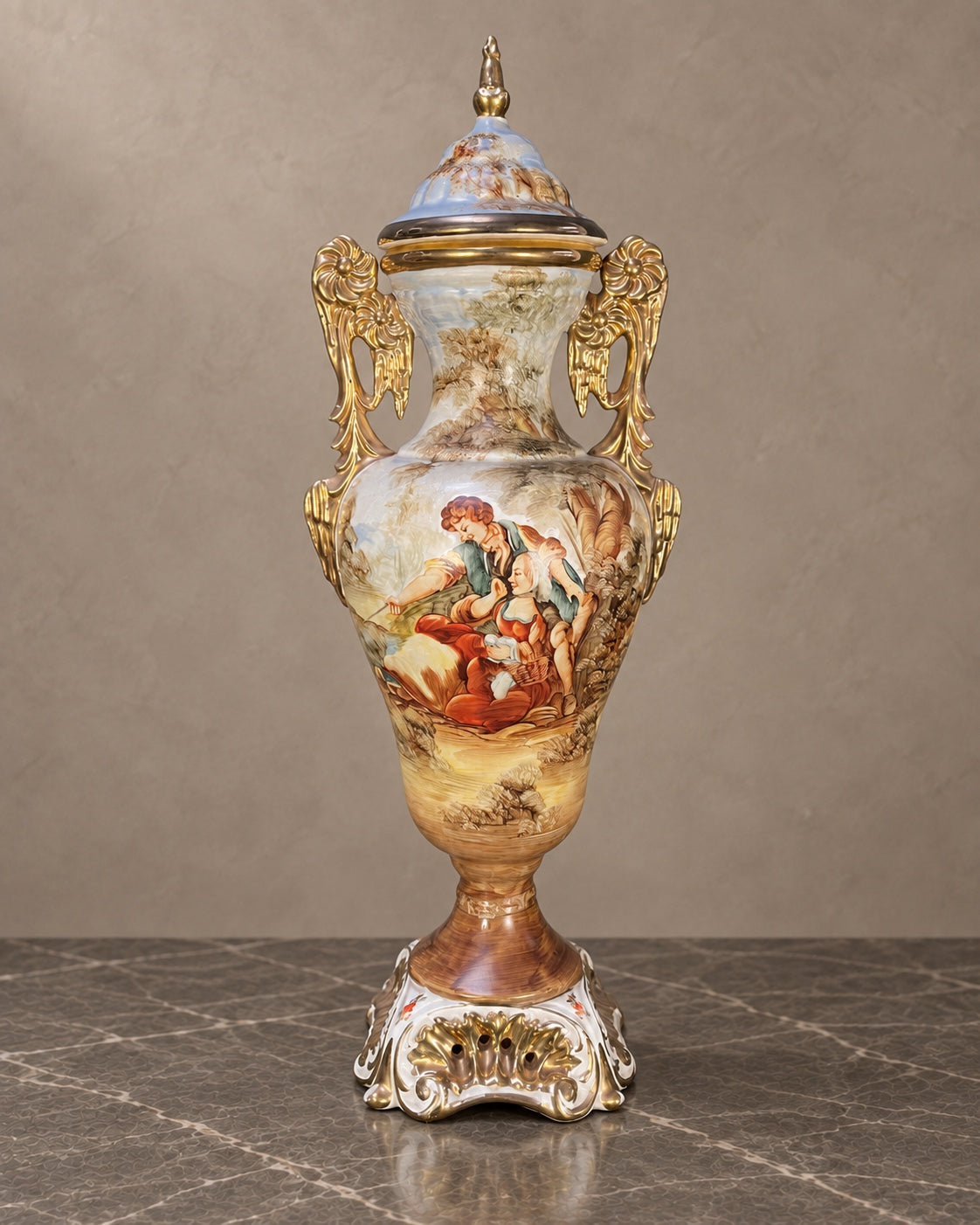 Isabelino Porcelain Vase with Romantic Scene — styled main photograph