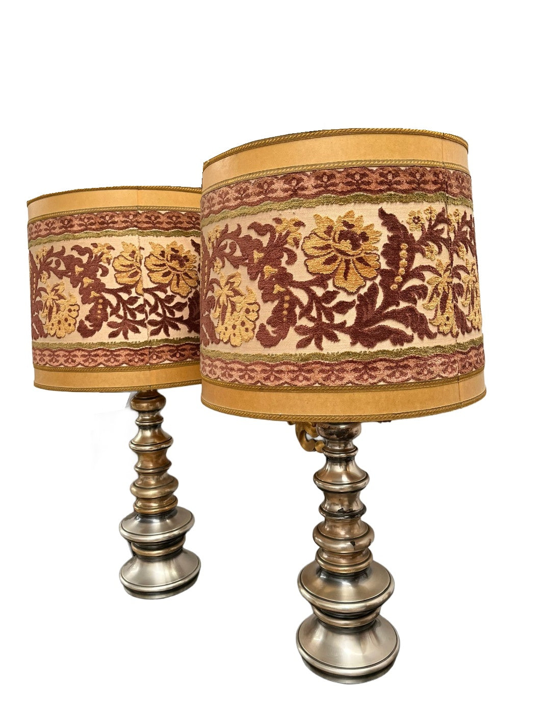 Pair of Table Lamps with Patterned Shades — additional view on white