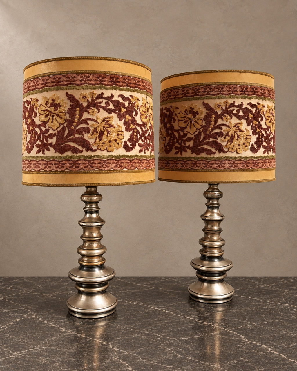 Pair of Table Lamps with Patterned Shades — styled main photograph
