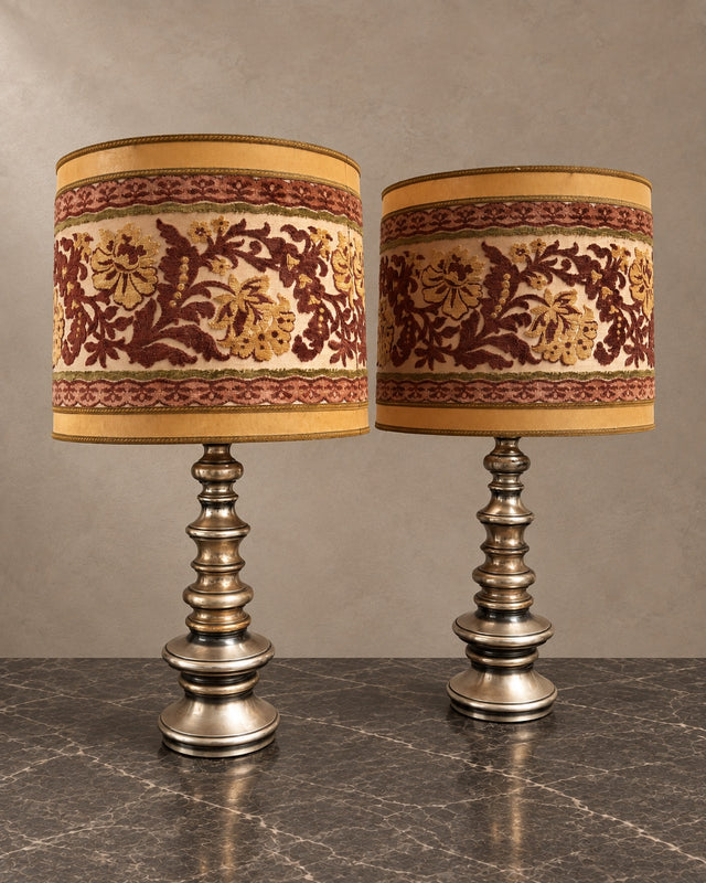 Pair of Table Lamps with Patterned Shades
