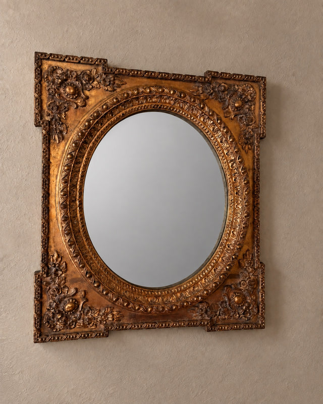 Ornate Rectangular Frame with Oval Mirror
