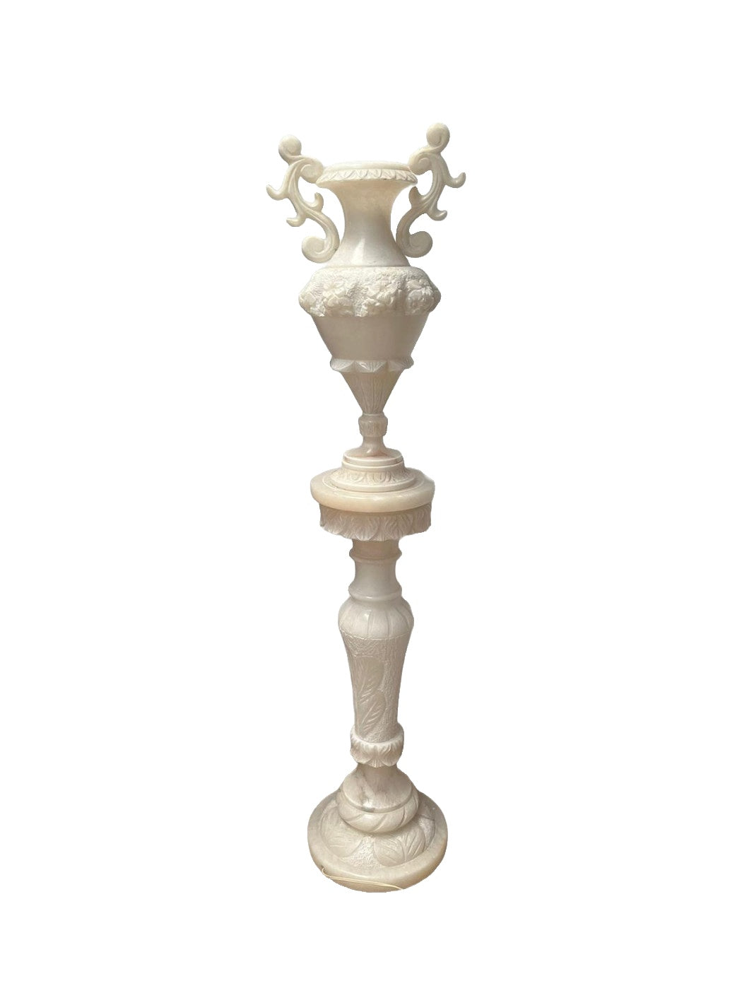 Illuminated Marble Urn on Matching Column — additional view on white