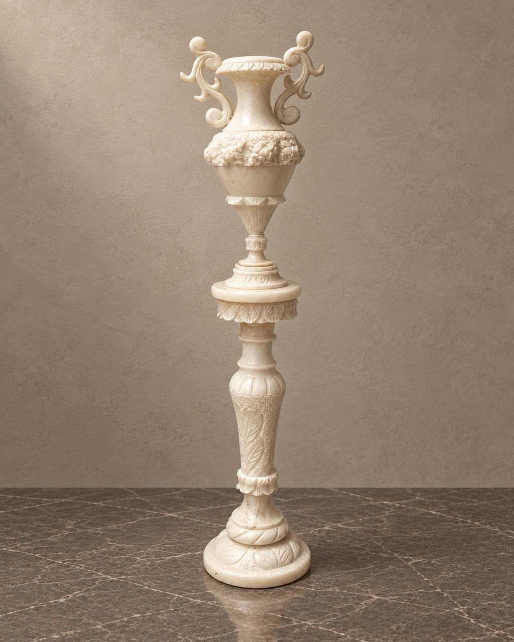 Illuminated Marble Urn on Matching Column — styled main photograph