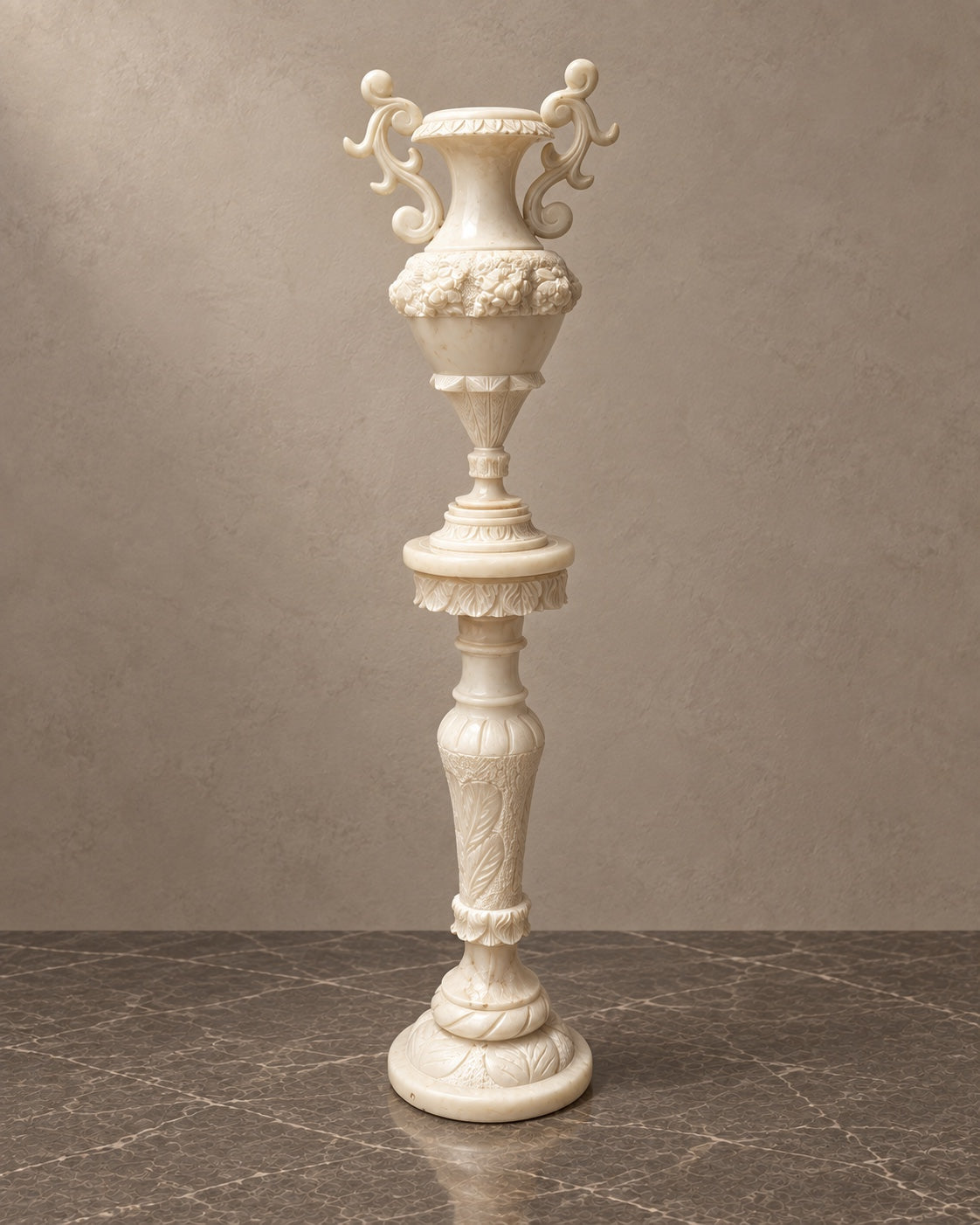 Illuminated Marble Urn on Matching Column — styled main photograph