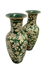 Pair of Green and Cream Vases with Oriental Motifs — additional view on white