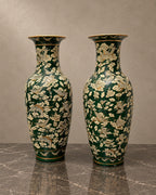 Pair of Green and Cream Vases with Oriental Motifs — styled main photograph