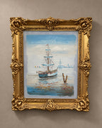 Signed Harbour Sailboat Oil Painting — styled main photograph