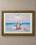 Women on the Beach with Seagulls — Signed Panel Painting — styled main photograph