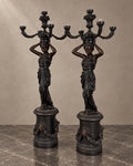 Pair of Monumental Bronze Figural Lighting Stands — styled main photograph