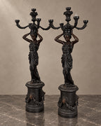Pair of Monumental Bronze Figural Lighting Stands — styled main photograph