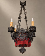 Medieval-Style Chandelier with Red Fringe — styled main photograph