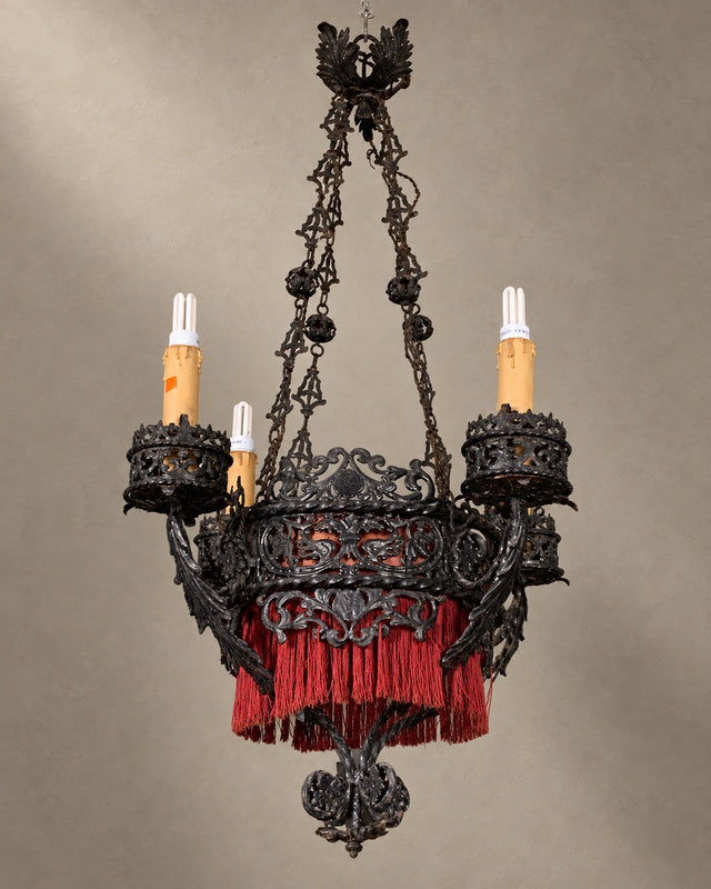 Medieval-Style Chandelier with Red Fringe
