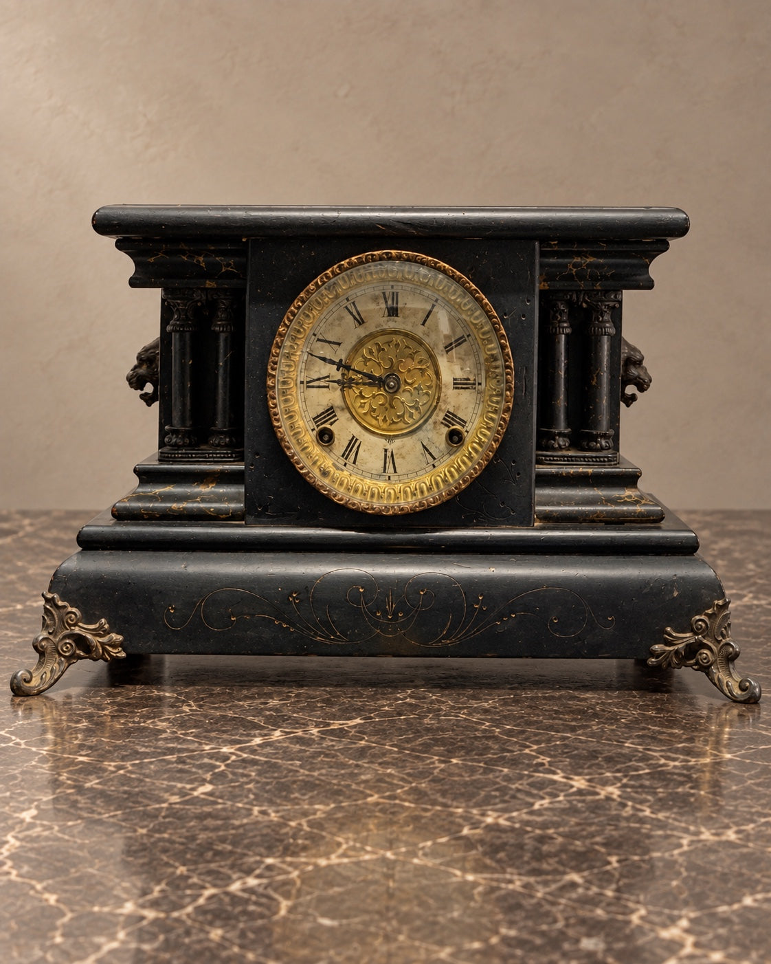 1906 Gilbert mantel clock with bronze mounts — styled main photograph