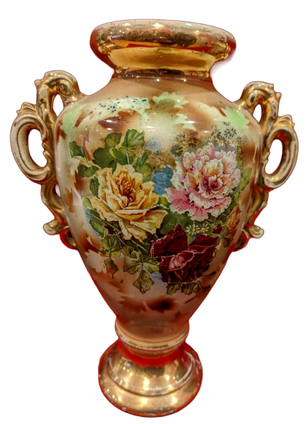 Set of Three Hand-Painted Floral Porcelain Vases — additional view on white