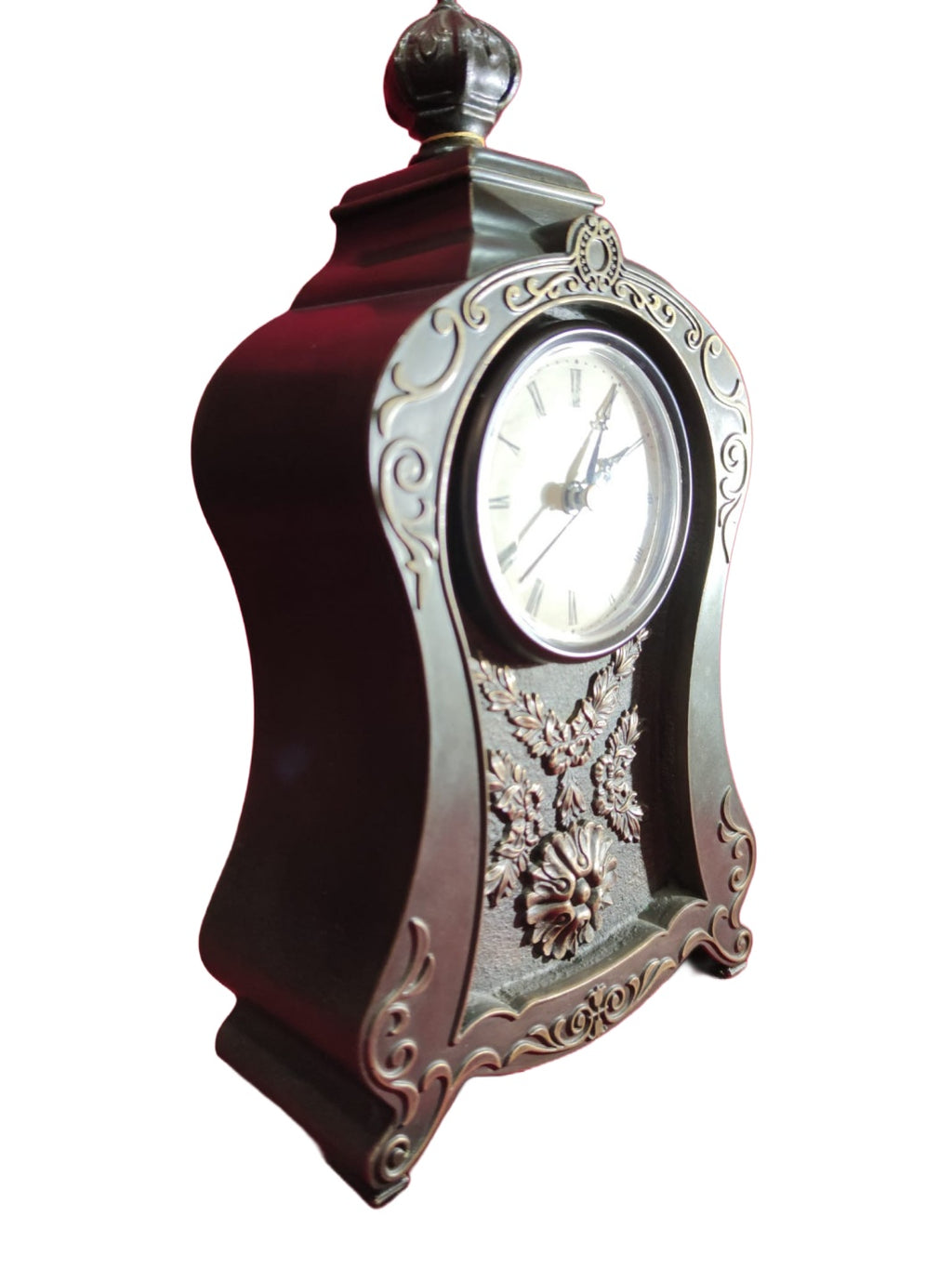 Crown-Finial Decorative Mantel Clock — additional view on white