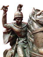 Signed Bronze Warrior and Dragon — condition detail on white