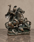 Signed Bronze Warrior and Dragon — styled main photograph