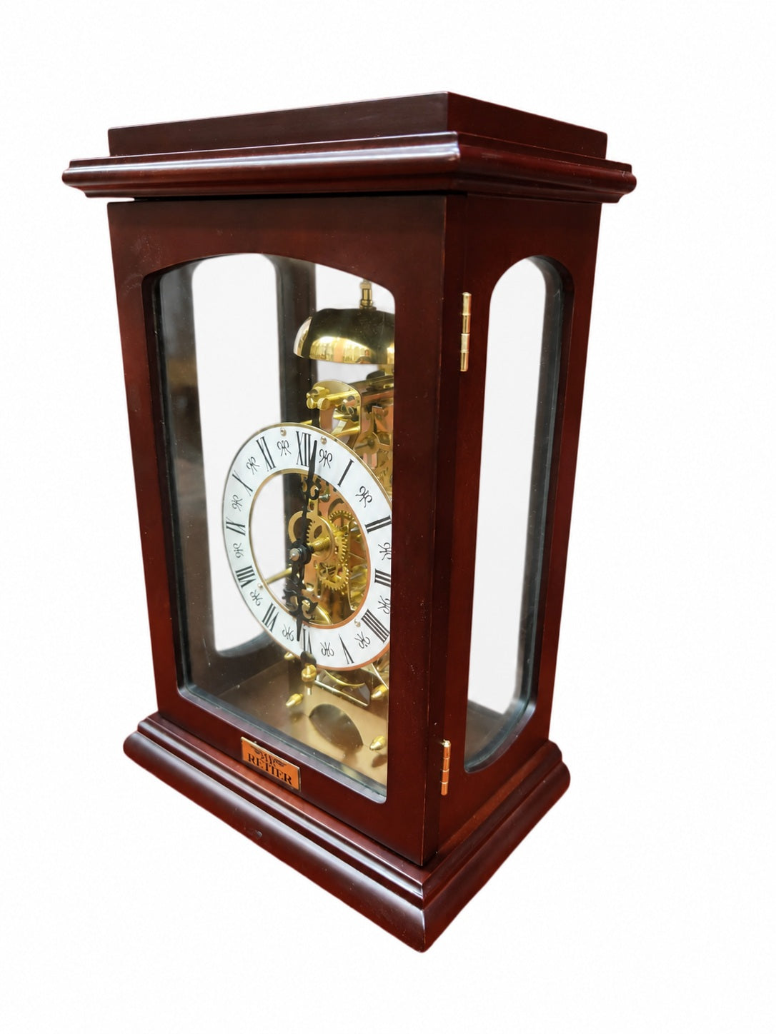 Wooden Display-Case Skeleton Clock — additional view on white